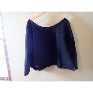 POL Large Disrtressed Boho Swaetshirt Black Oversized Cropped Edgy Grunge